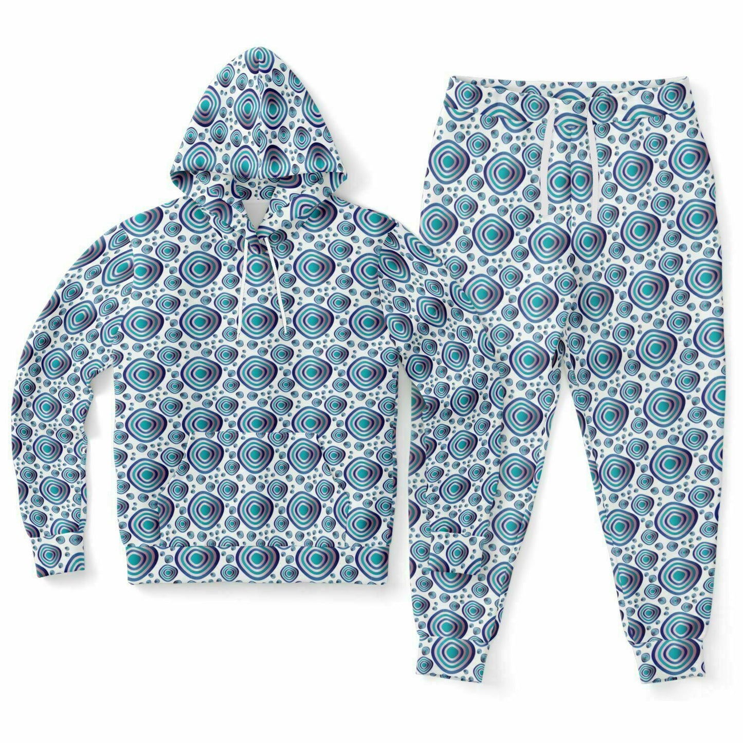 Athletic Hoodie & Jogger - AOP Kukloso Abstractical No 96 Aqua, Navy on White- Free shipping