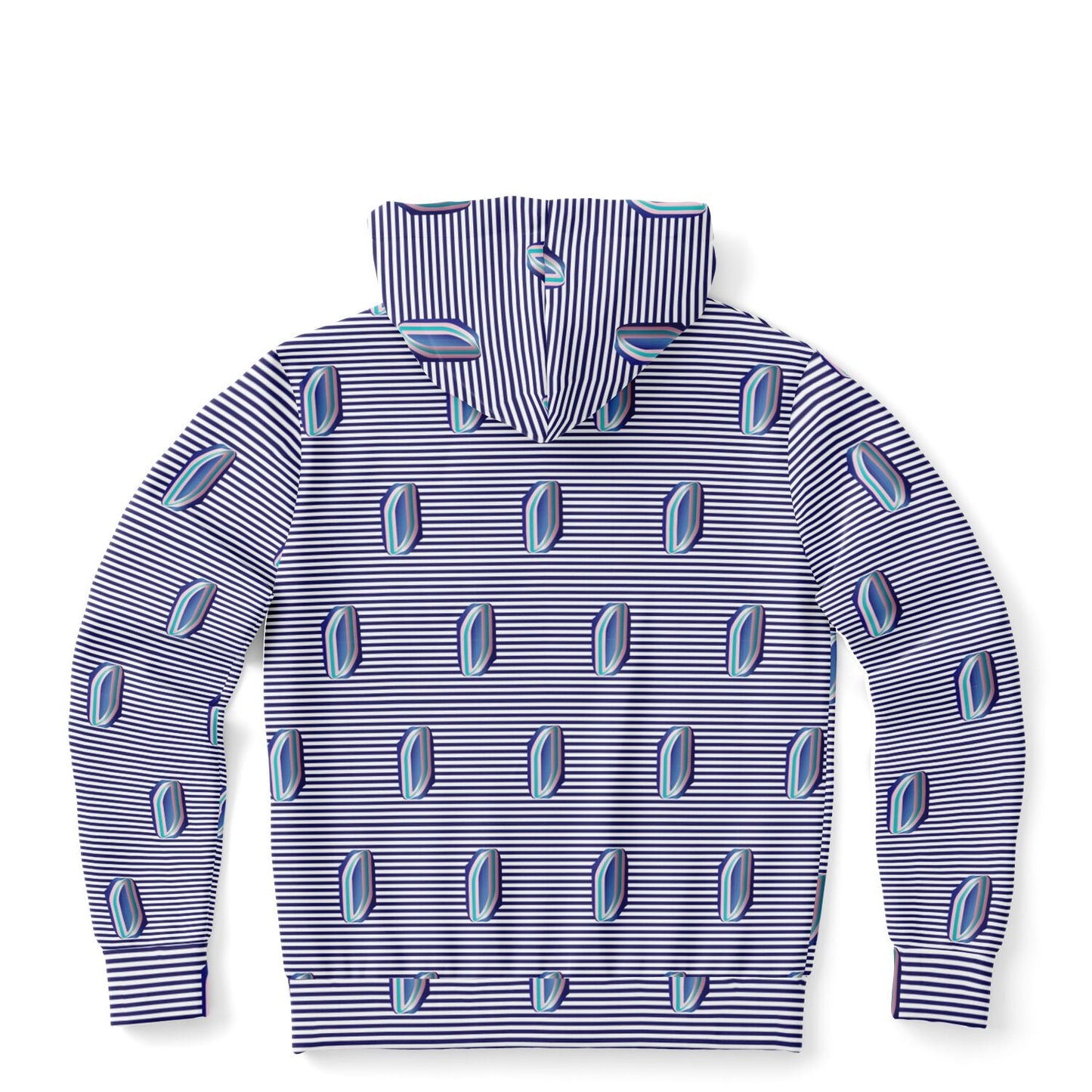 Fashion Zip-Up Hoodie - AOP Kukloso Whimsical No 57 Navy Stripes on White - Free Shipping