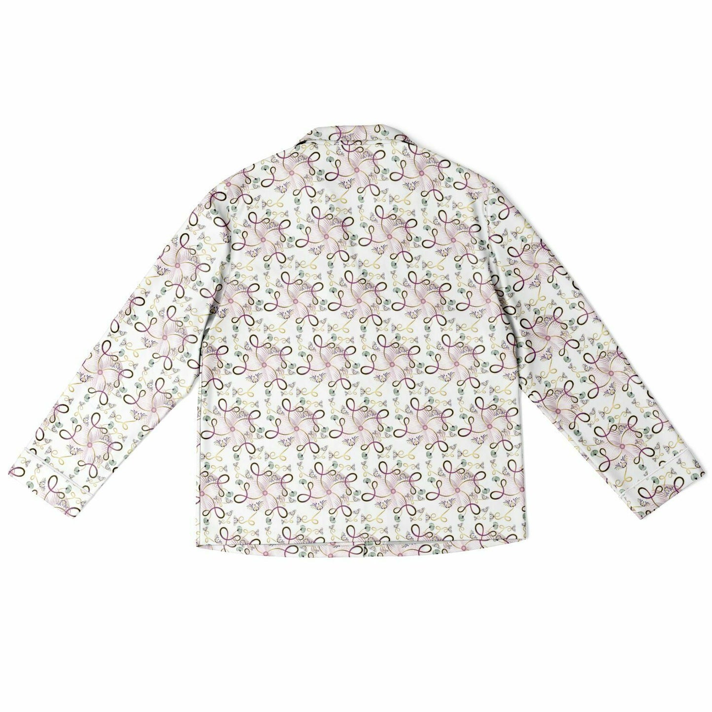 Women's Satin Pajamas - AOP Kukloso Whimsical No 25 Pink & Gold abstract swirling shapes on White - Free Shipping
