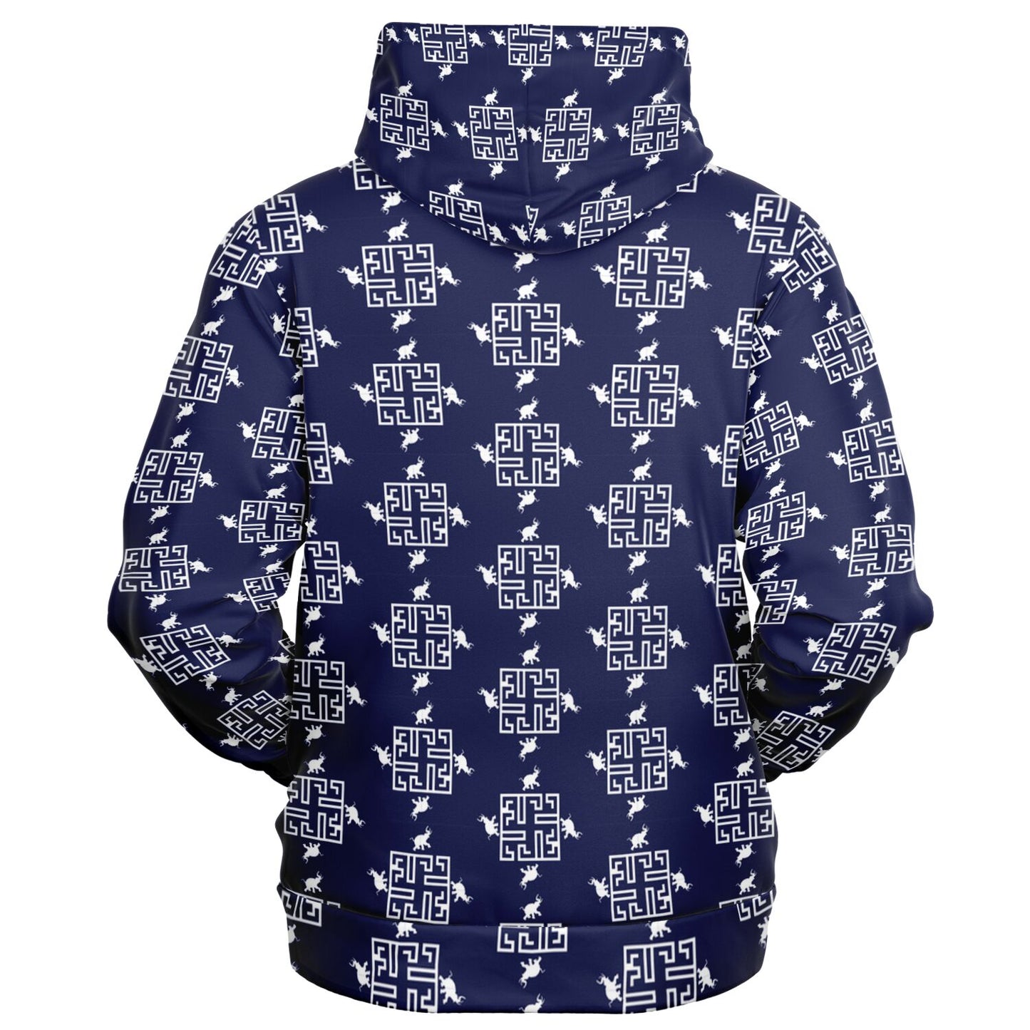 Fashion Zip-Up Hoodie - AOP Kukloso Greek Border No 96 Elephants Navy & White - Free Shipping