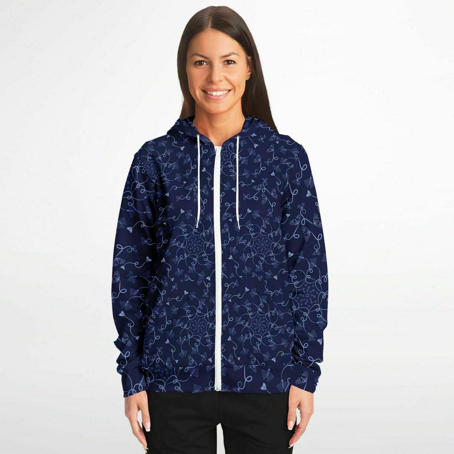 Fashion Zip-Up Hoodie - AOP Kukloso Abstractical No 19 Periwinkle on Navy - Free Shipping
