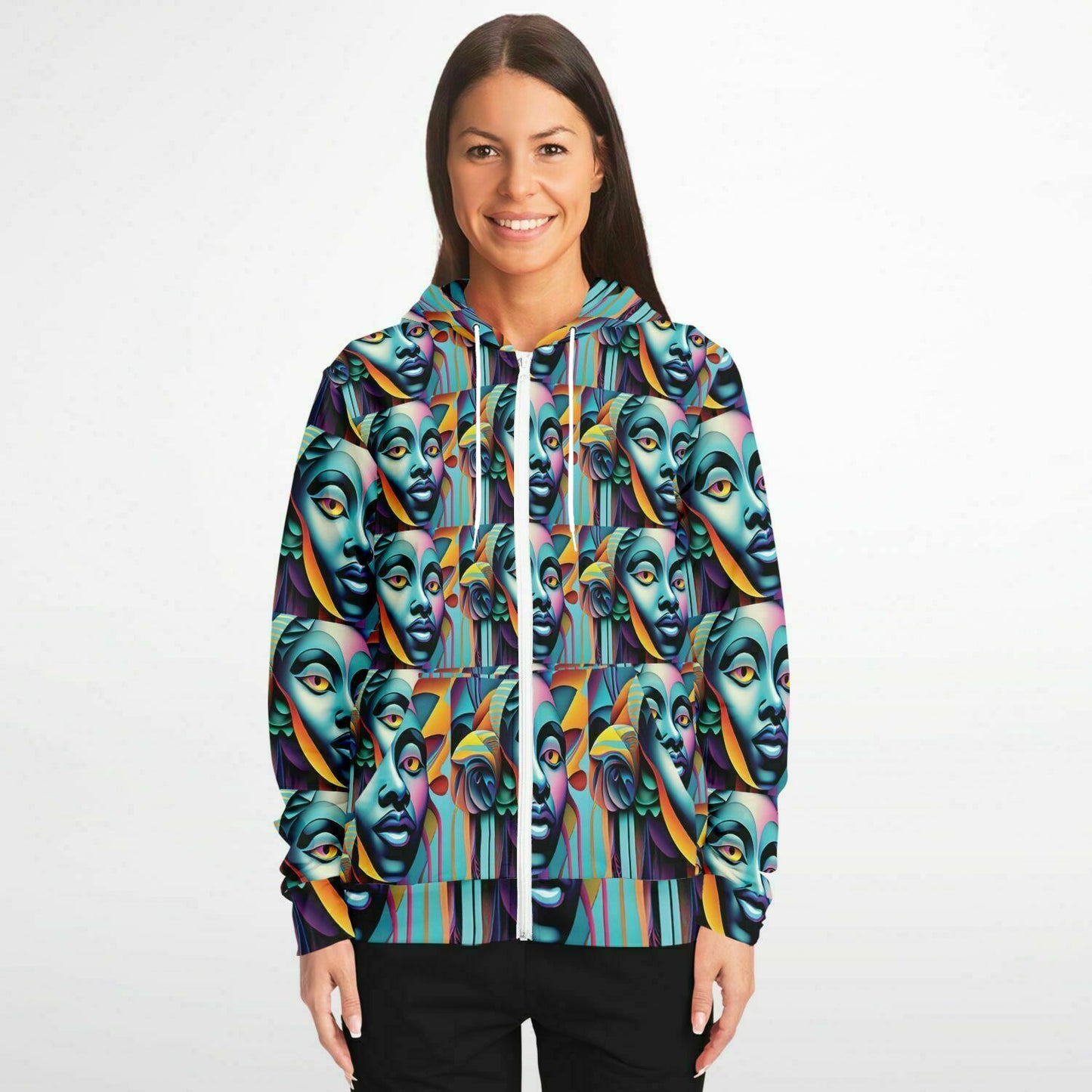 Fashion Zip-Up Hoodie - AOP Kukloso Cubist Faces No 2 - Free Shipping