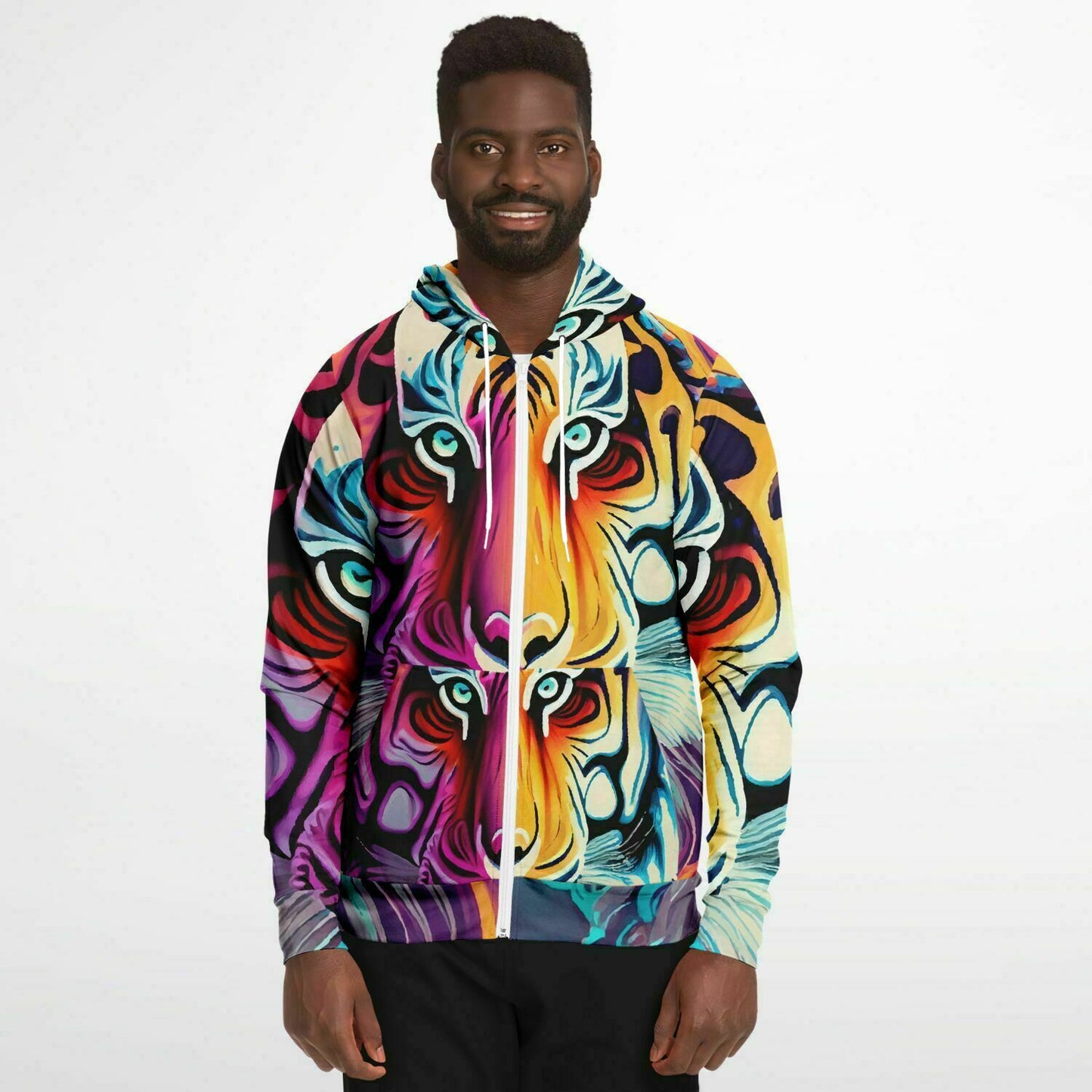 Fashion Zip-Up Hoodie - AOP Kukloso Mr. Tiger Multicolored - Free Shipping
