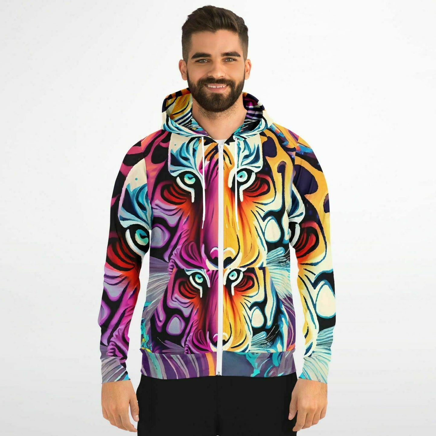 Fashion Zip-Up Hoodie - AOP Kukloso Mr. Tiger Multicolored - Free Shipping