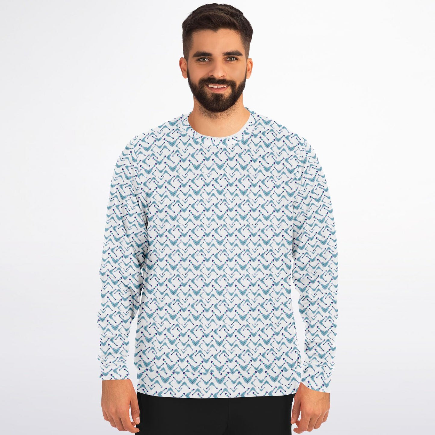 Athletic Sweatshirt - AOP Kukloso Abstractical No 97 Navy, Aqua, Pink Crazy shapes on White - Free Shipping