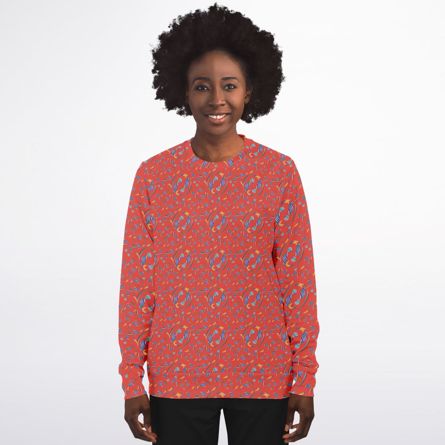 Athletic Sweatshirt - AOP Kukloso Whimsical No 80 Abstract shapes on Orange - Free Shipping