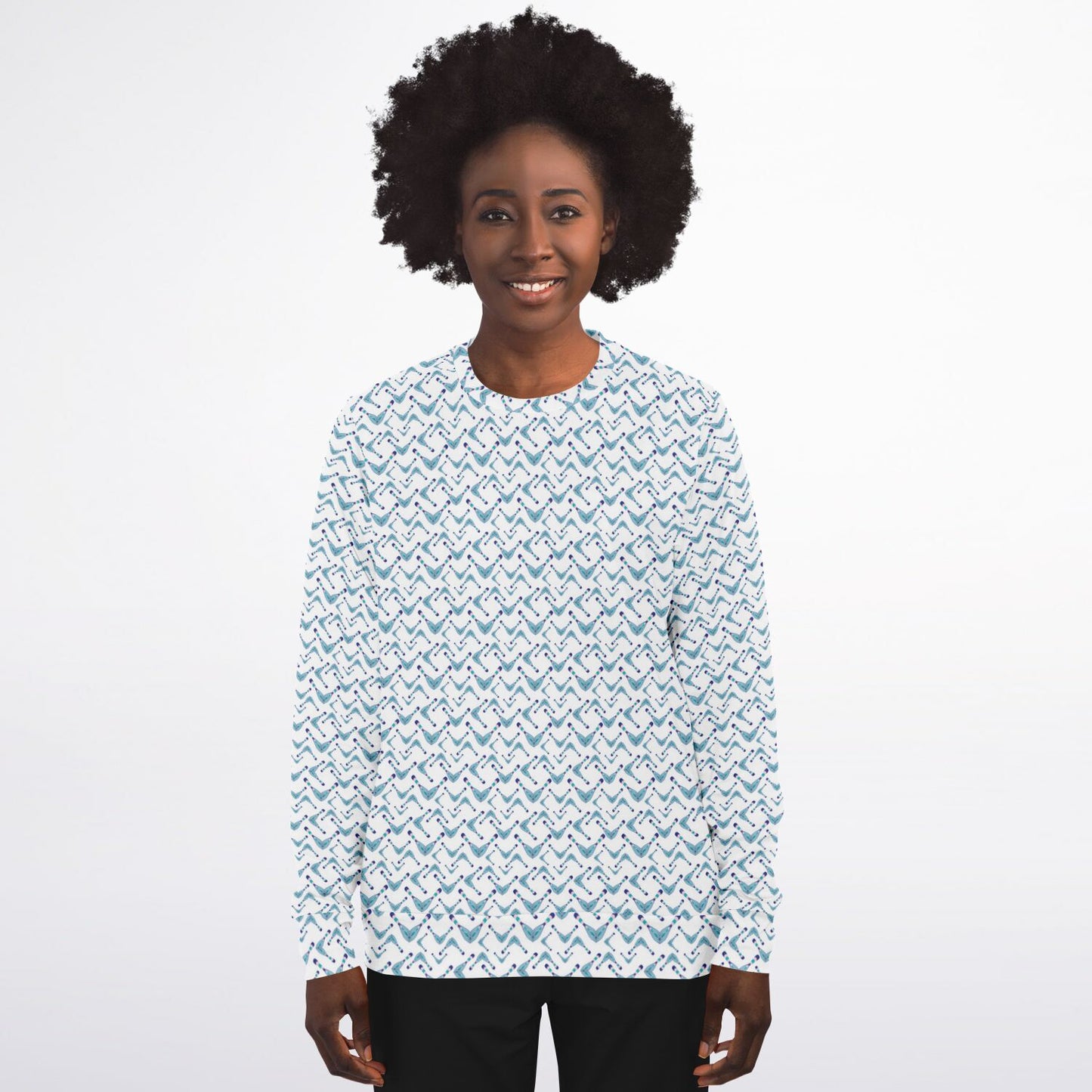 Athletic Sweatshirt - AOP Kukloso Abstractical No 97 Navy, Aqua, Pink Crazy shapes on White - Free Shipping