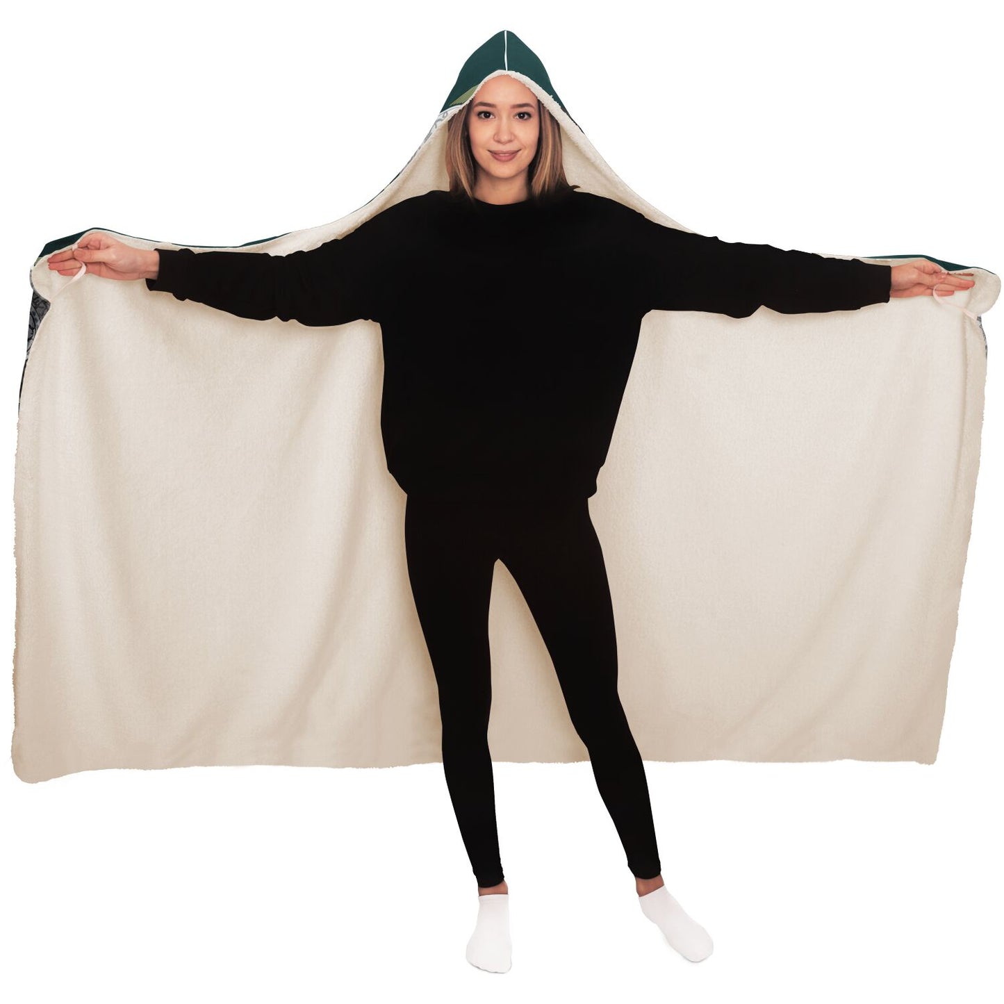 Hooded Blanket - AOP Mandala No 22 Silver on Dark Green