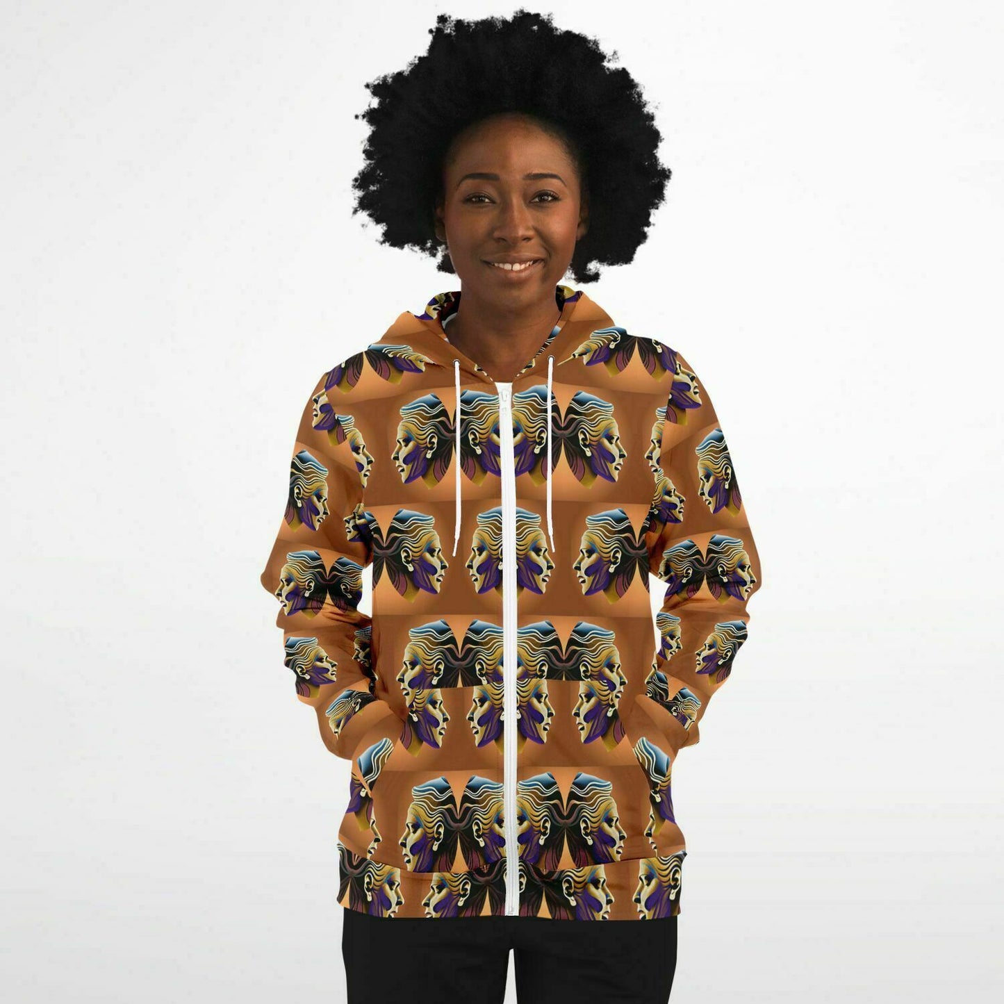 Fashion Zip-Up Hoodie - AOP Kukloso Cubist Faces No 3 Copper colors - Free Shipping