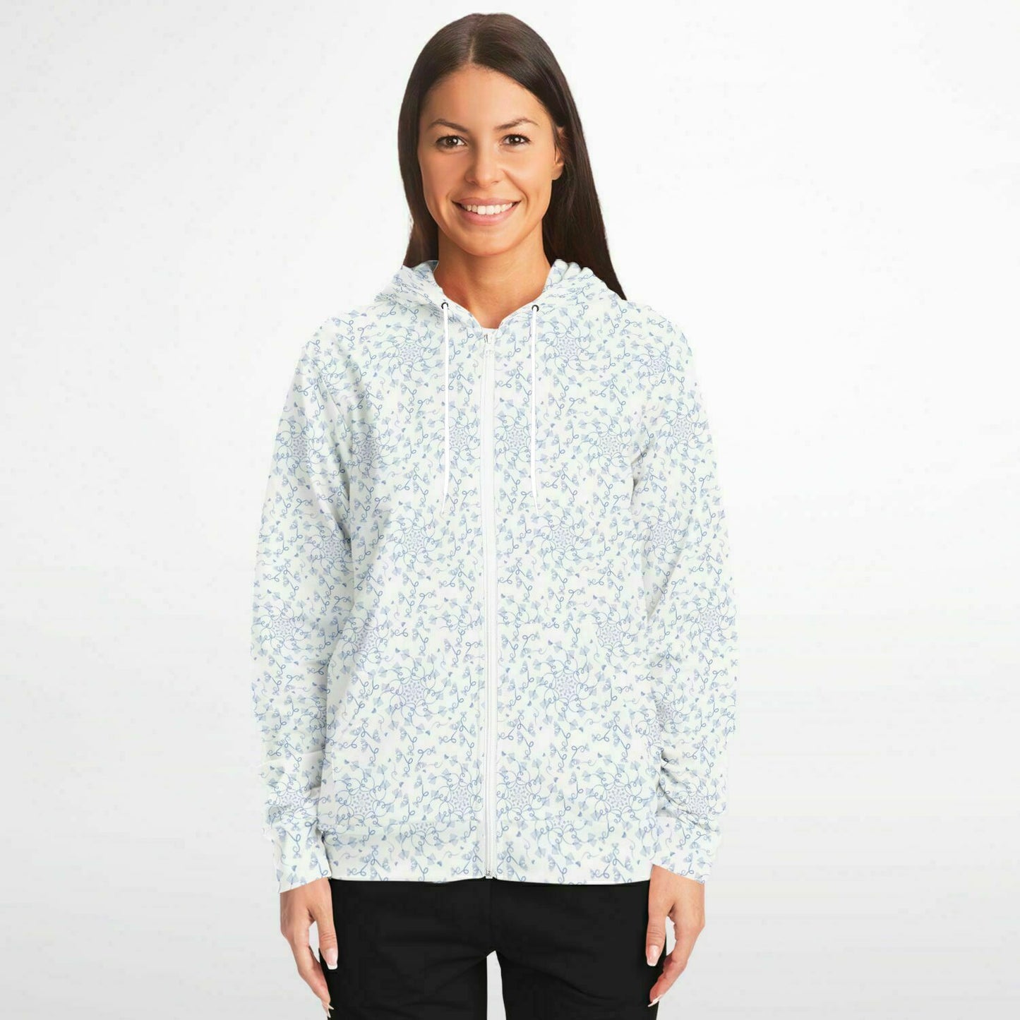 Fashion Zip-Up Hoodie - AOP Kukloso Abstractical No 19 Navy shapes on White - Free Shipping