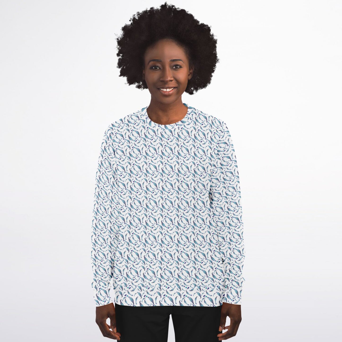 Athletic Sweatshirt - AOP Kukloso Abstractical No 98 Navy, Aqua, Pink Crazy shapes on White - Free Shipping