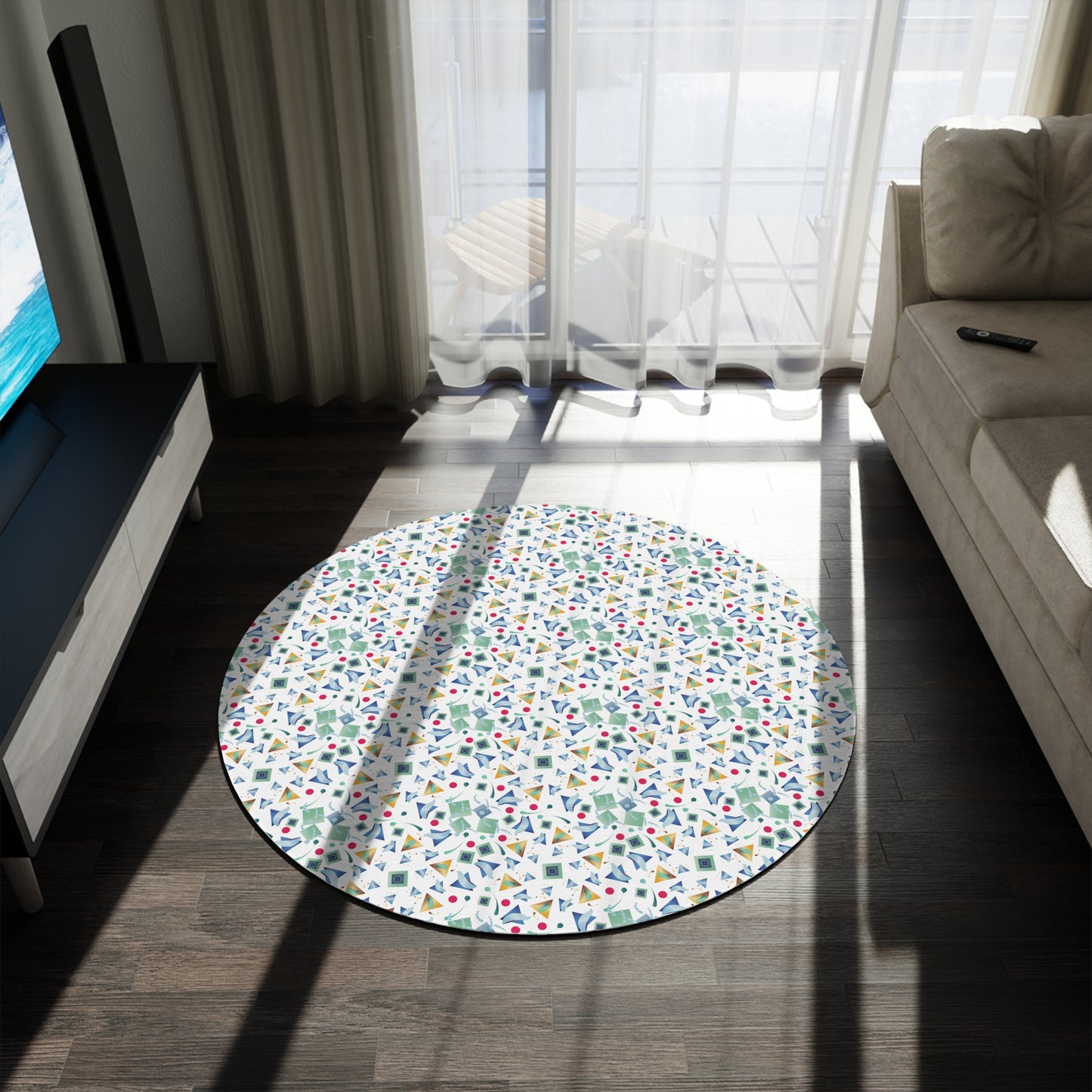 Round Rug Kukloso MD Whimsical No 11 Abstract Shapes Small Pattern Free Shipping