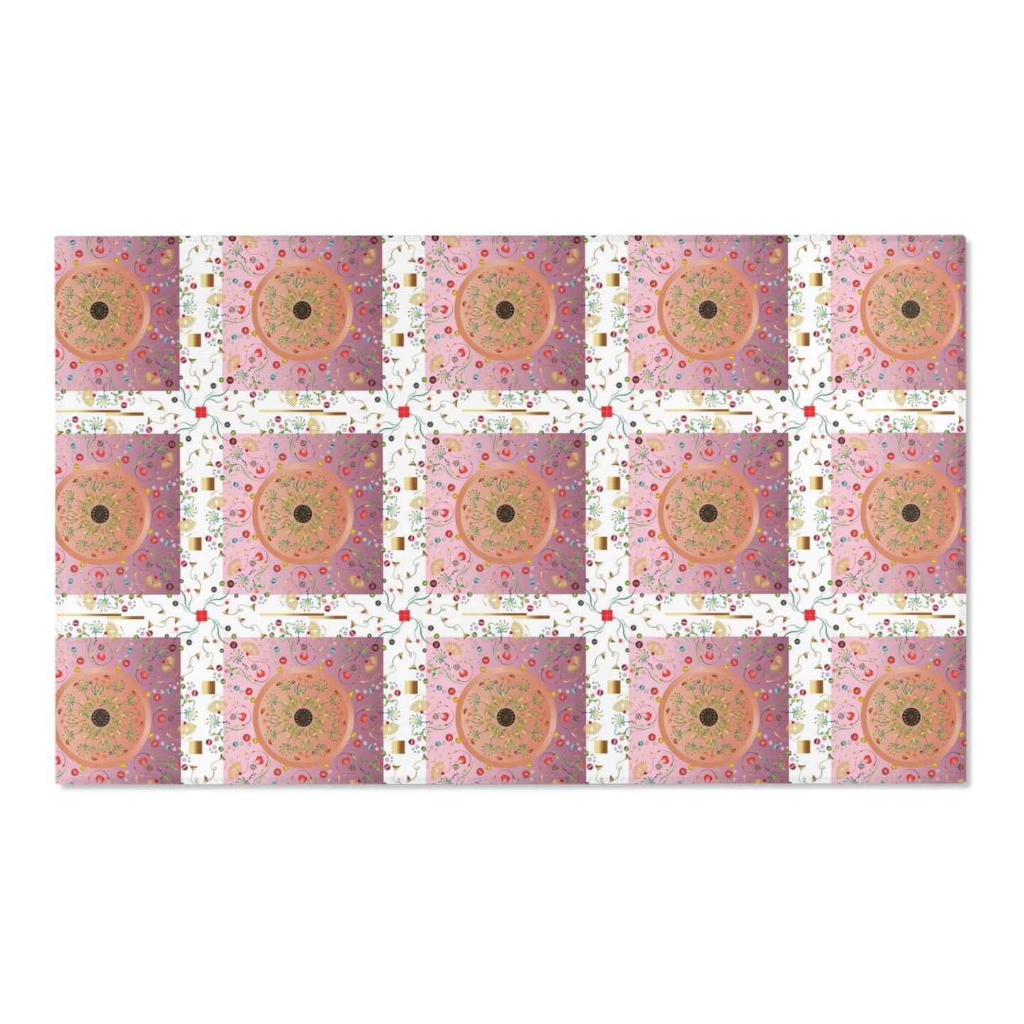 Area Rugs Kukloso Mandala No 148 No 10 Pink, Gold Abstract Florals - Free Shipping