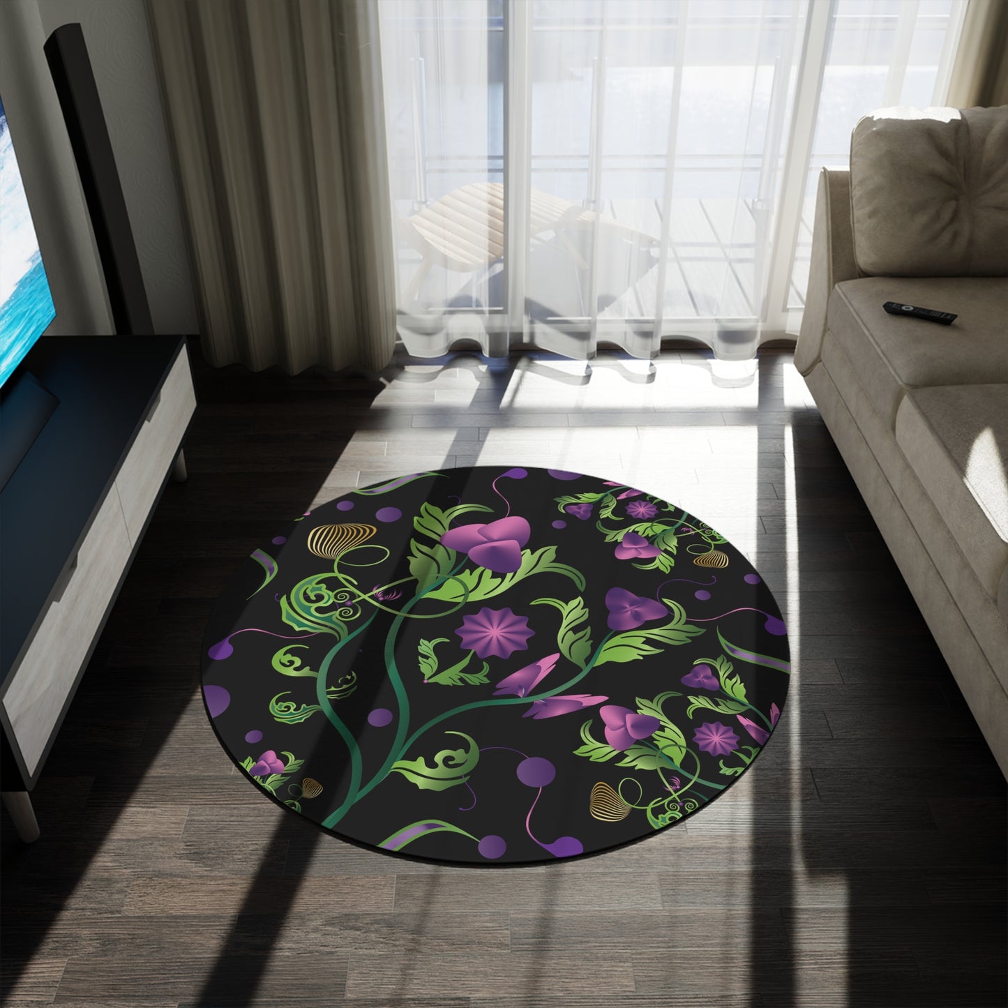 Round Rug Kukloso MD Melange de fleur Purple & Green Free Shipping