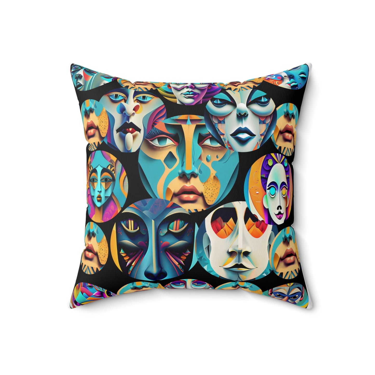 Spun Polyester Square Pillow Kukloso Cubist Faces No 8 - Free Shipping