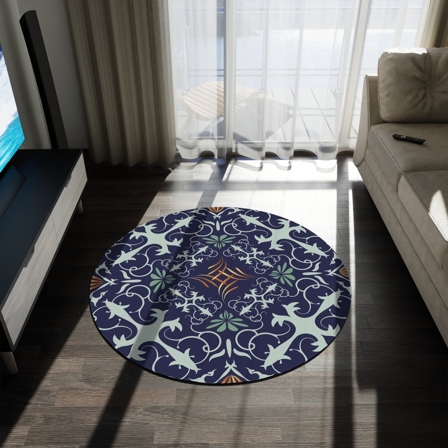 Round Rug Kukloso MD No 45 Mandala on Navy Free Shipping