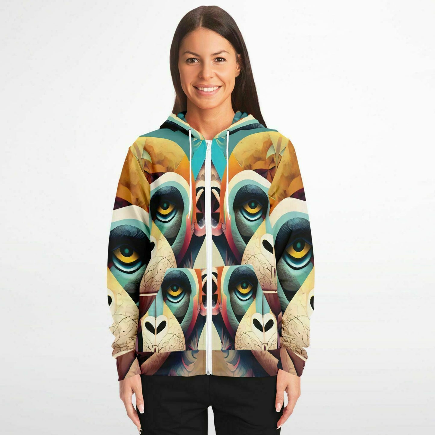 Fashion Zip-Up Hoodie - AOP Kukloso Mr. Chimp Multicolored - Free Shipping