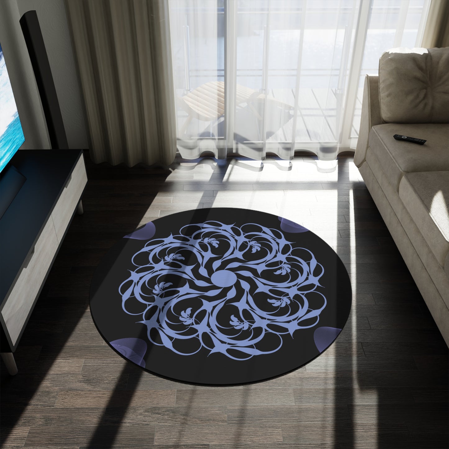 Round Rug Kukloso MD FS No 10 Mandala, Lavender on Black Free Shipping