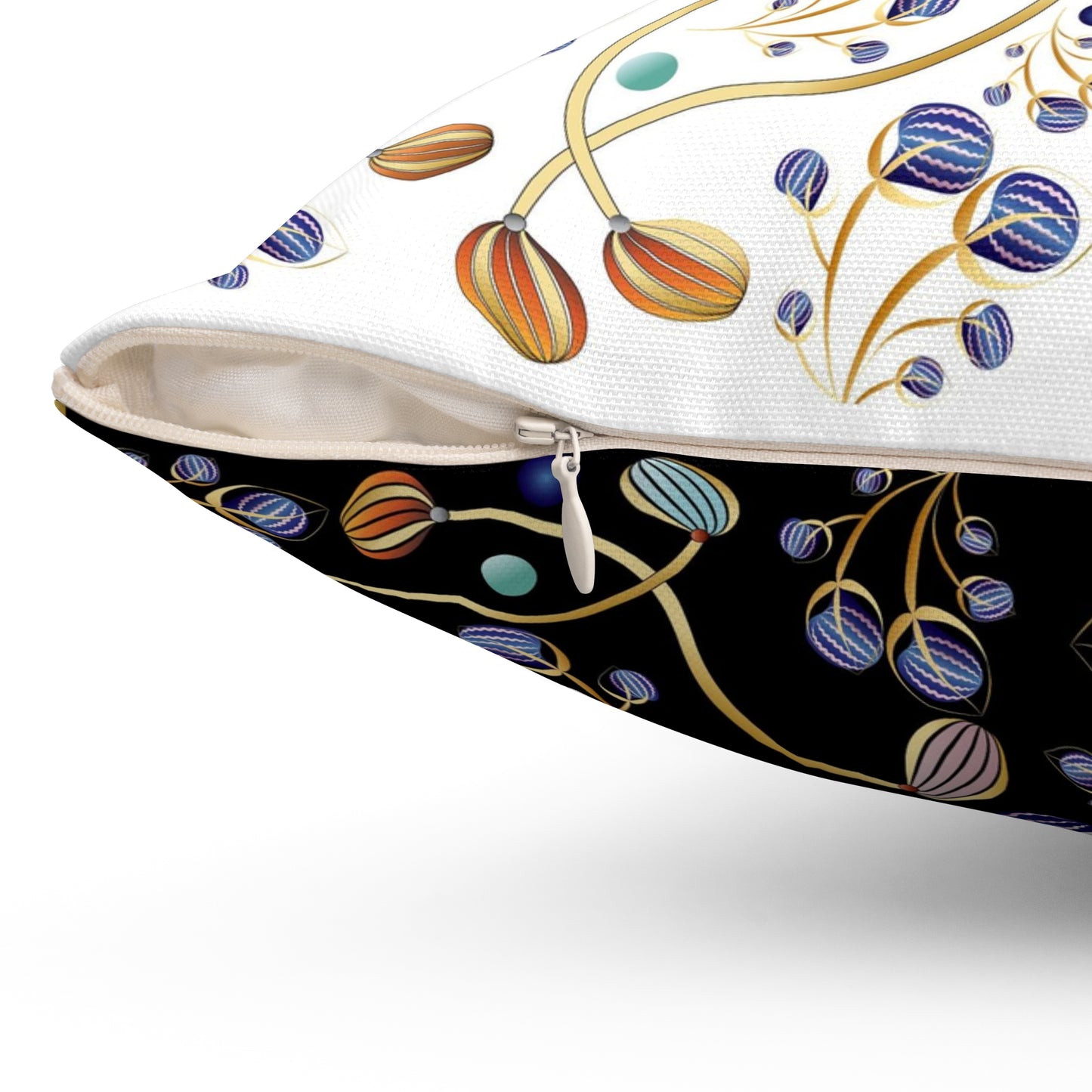 Spun Polyester Square Pillow Kukloso Melange de fleur No 21 White & Black- Free Shipping