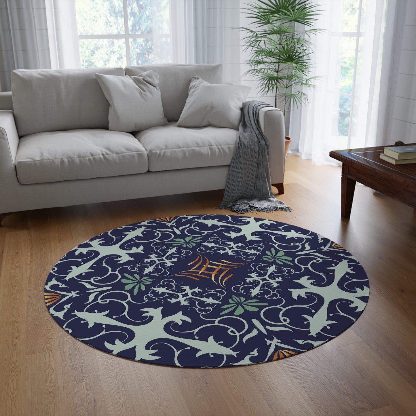 Round Rug Kukloso MD No 45 Mandala on Navy Free Shipping