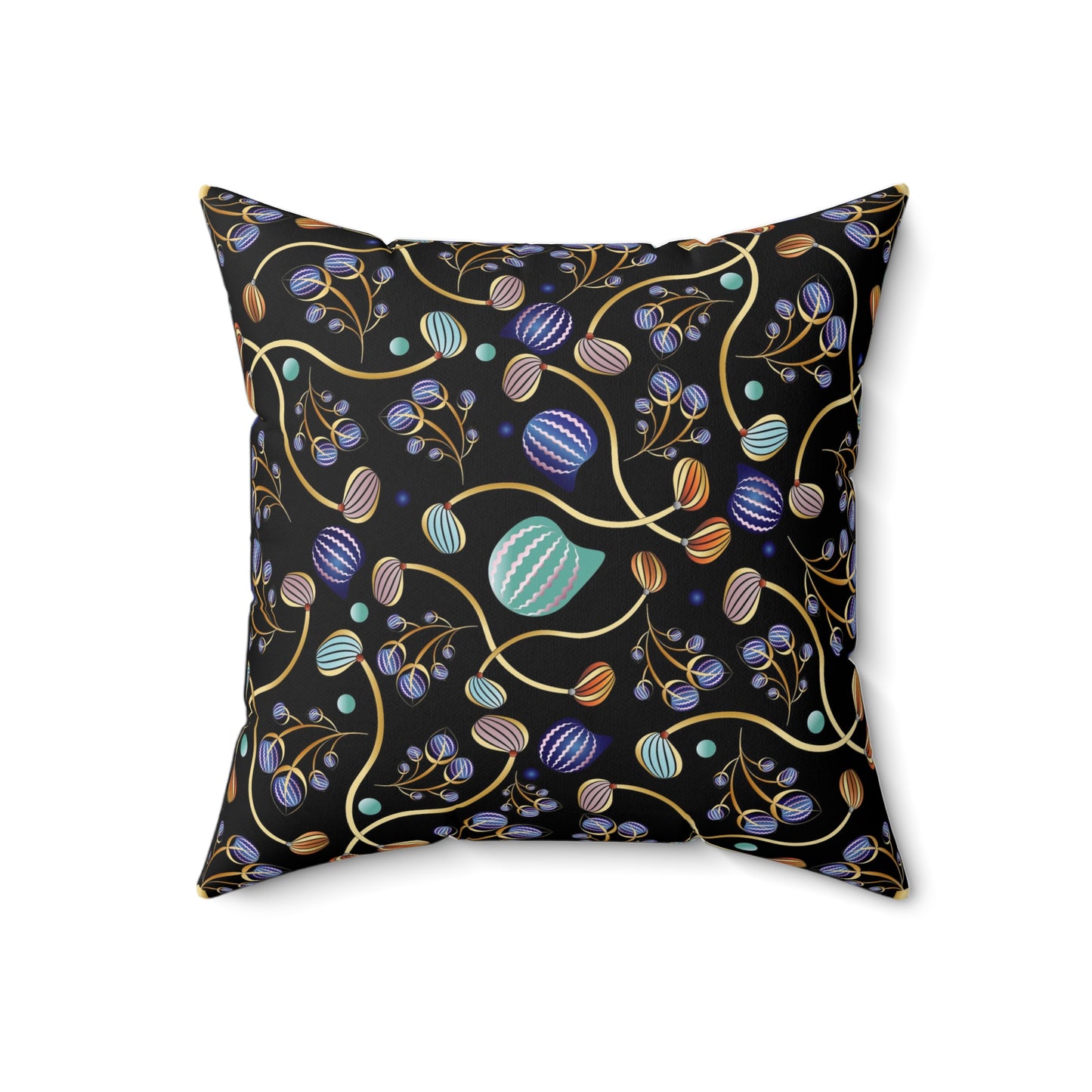 Spun Polyester Square Pillow Kukloso Melange de fleur No 21 White & Black- Free Shipping