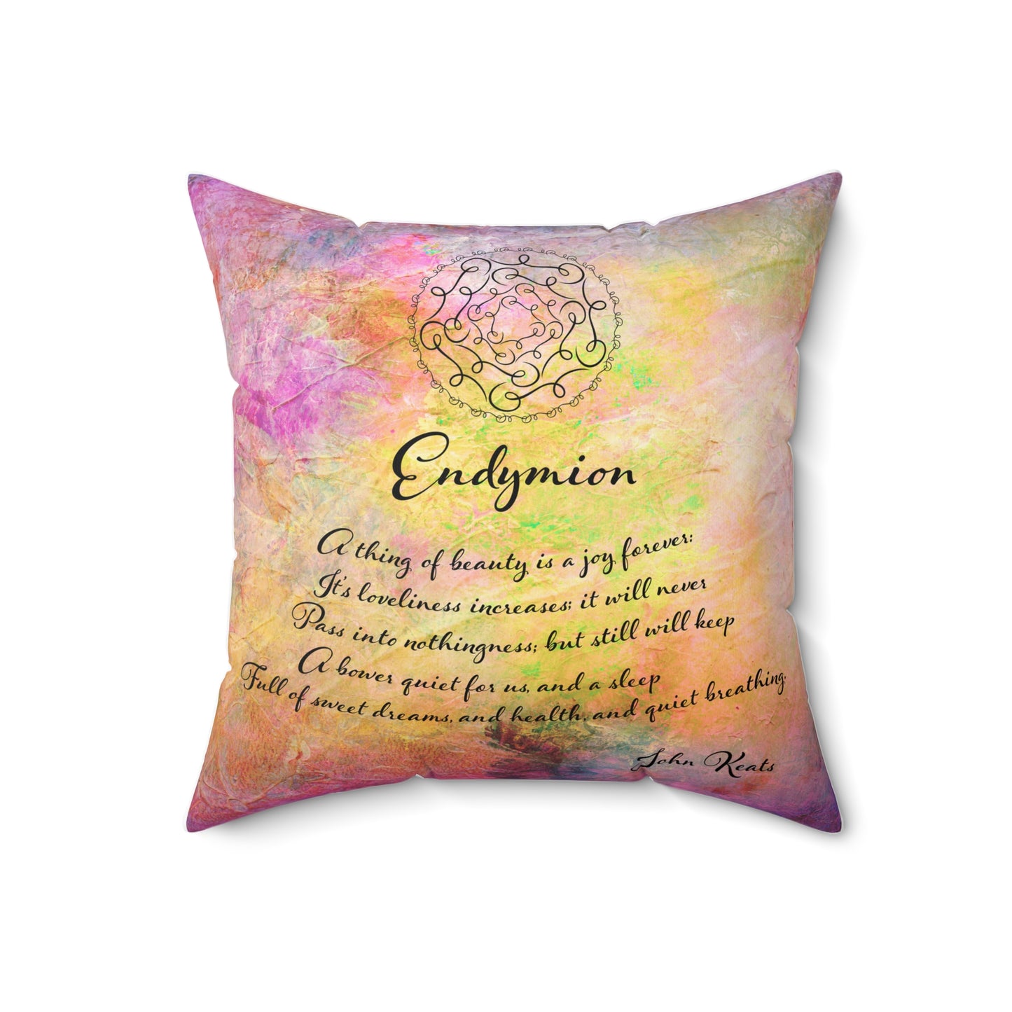 Spun Polyester Square Pillow Kukloso Untitled Mandala No 1687/ First Stanza - 'Endymion' by John Keats Version Two - Free Shipping
