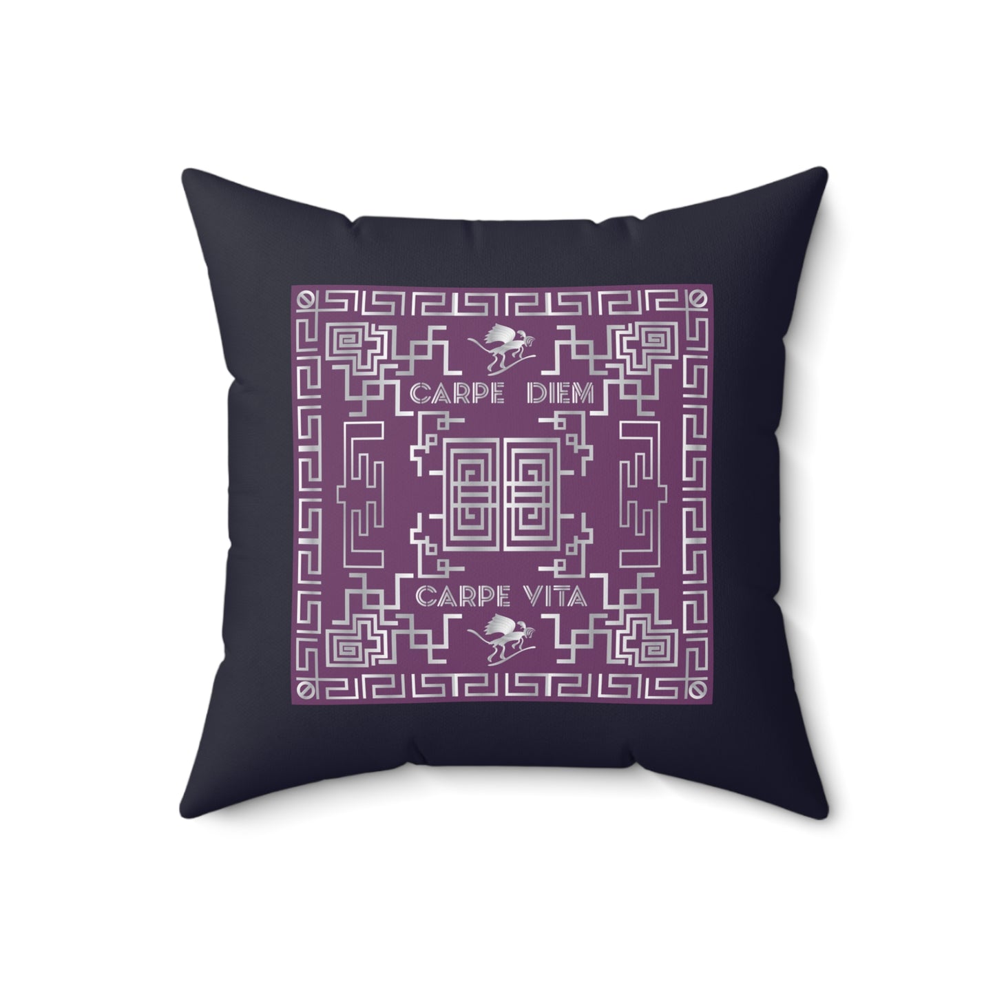 Spun Polyester Square Pillow Kukloso Greek Border 'Carpe Diem' No 2 - Free Shipping