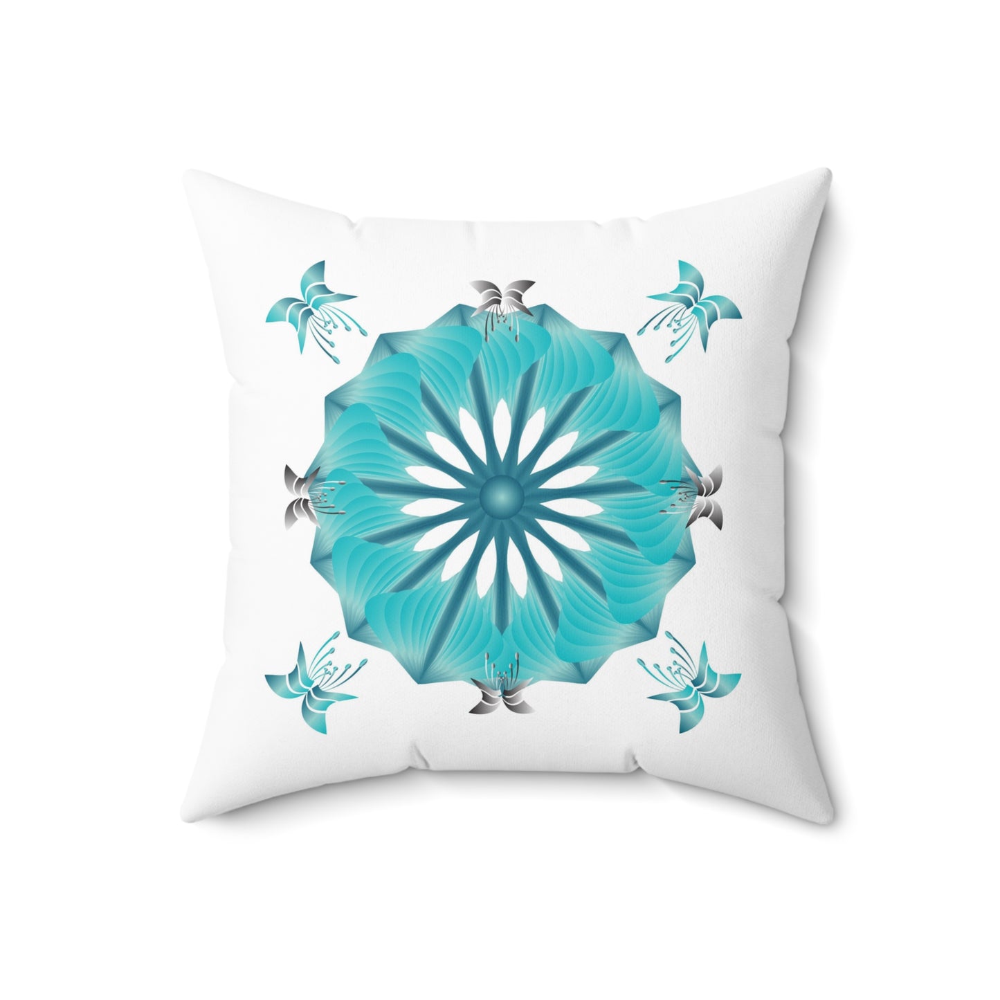 Spun Polyester Square Pillow Kukloso Mandala No 144 Navy/White - Free Shipping