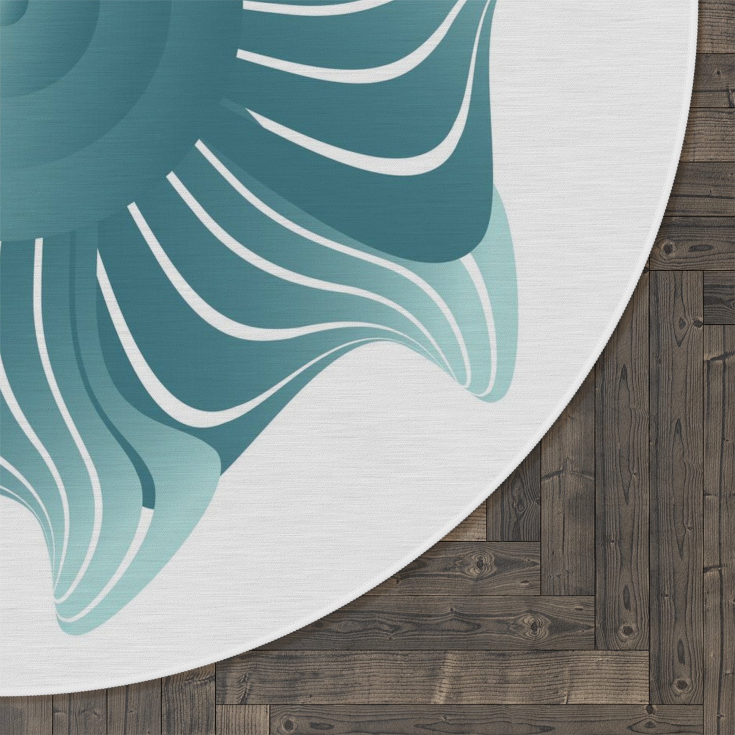 Round Rug Kukloso Mandala No 133 No 10 Aqua on Pale Gray Free Shipping