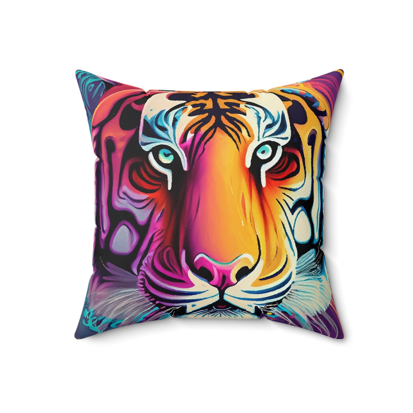 Spun Polyester Square Pillow Kukloso Cubist Faces No 7 Lion & Tiger - Free Shipping
