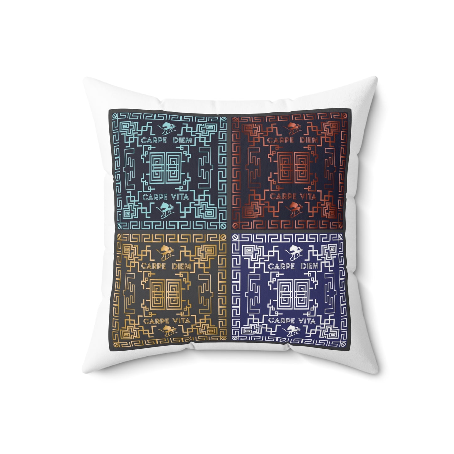Spun Polyester Square Pillow Kukloso Greek Border No 44 & 45 'Carpe Diem' (Seize the day) 'Carpe Vita' (Seize Life) - Free Shipping