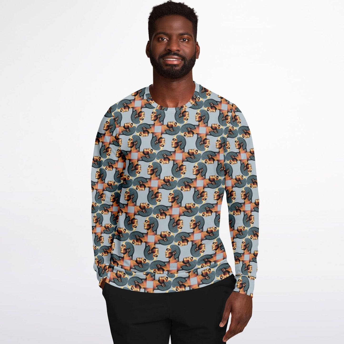 Athletic Sweatshirt - AOP Kukloso Cubist Faces No 52 - Free Shipping