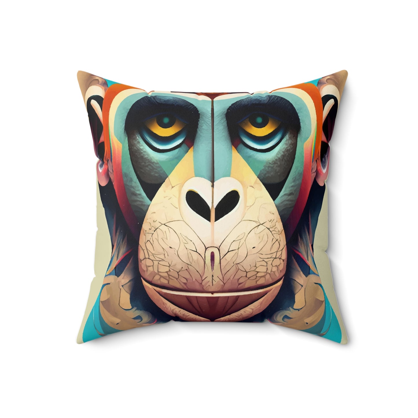 Spun Polyester Square Pillow Kukloso Cubist Faces No 6 Owl & Chimp - Free Shipping