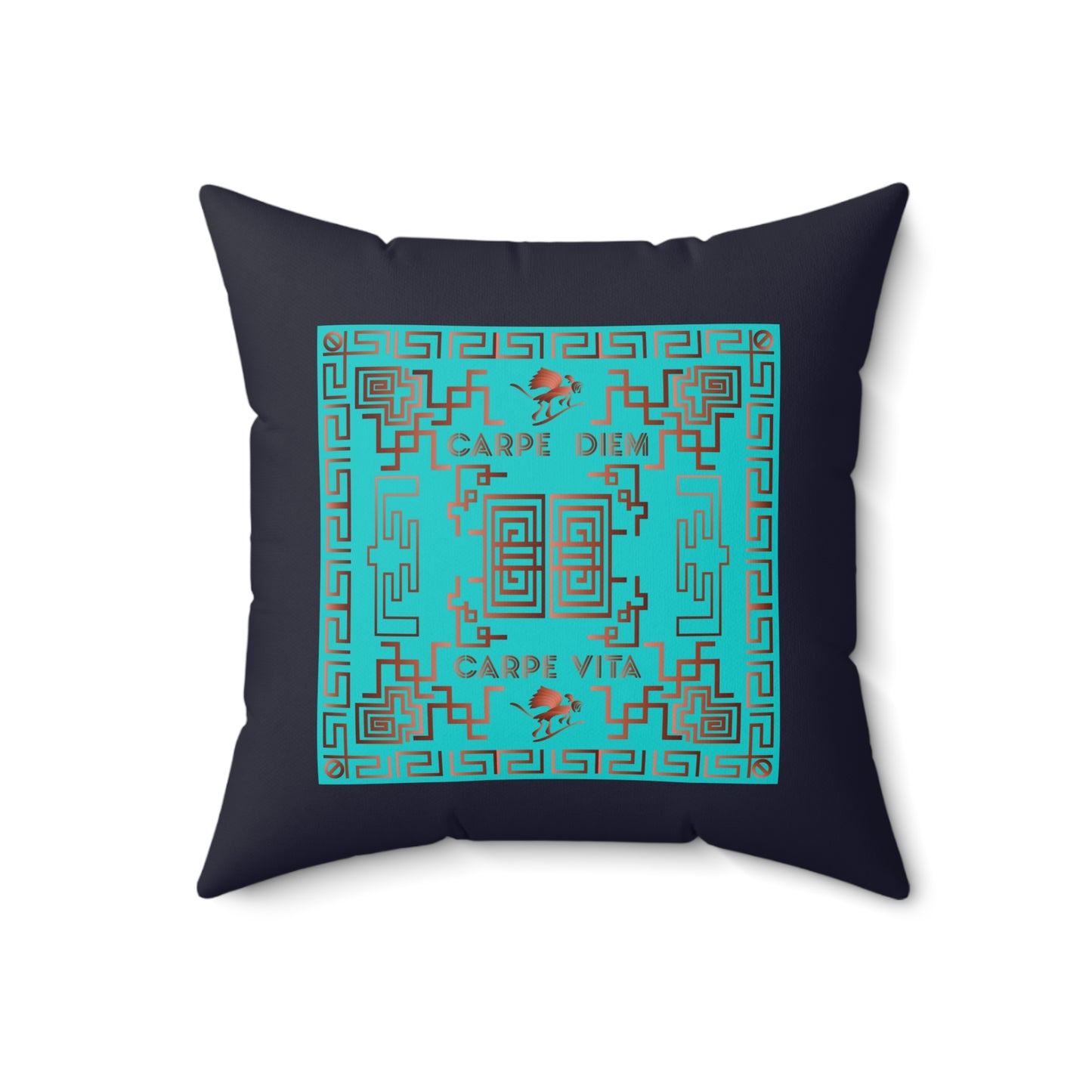 Spun Polyester Square Pillow Kukloso Greek Border 'Carpe Diem' No 9 - Free Shipping