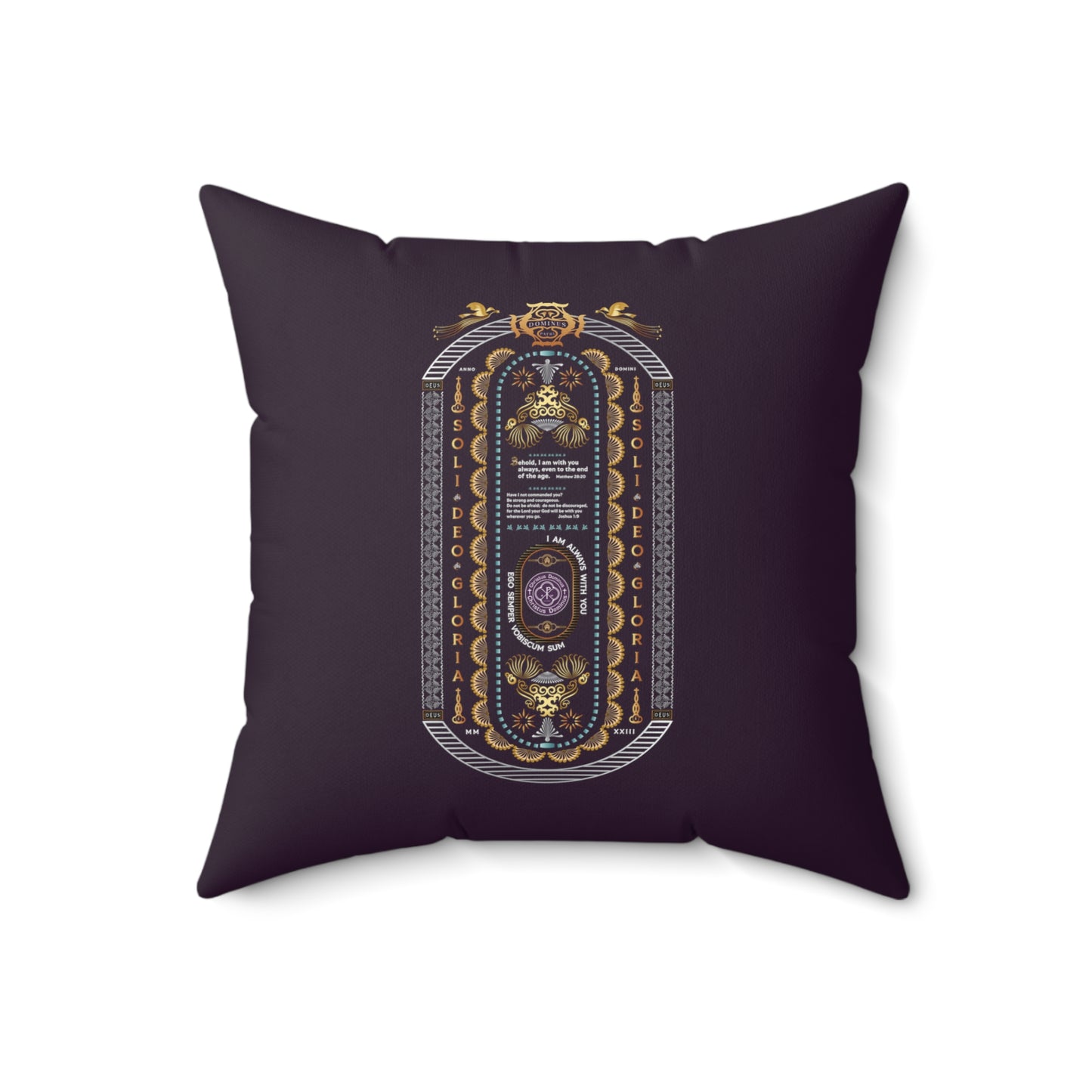 Spun Polyester Square Pillow Kukloso 'Lux Mundi, Salvator Mundi' - Easter 2024 - Dominus Patri w/ Bible Verses, Dark Purple - Free Shipping
