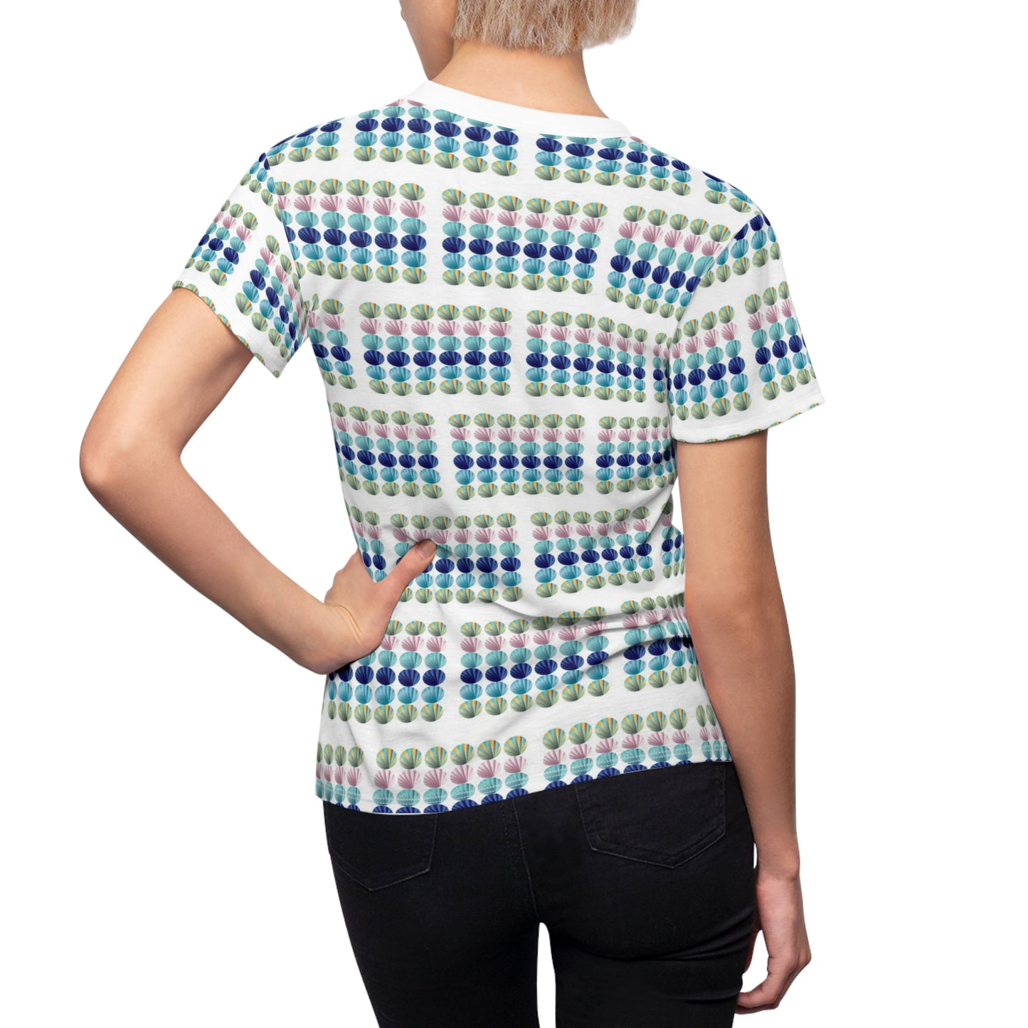 Women's Cut & Sew Tee (AOP) Kukloso Abstractical No 265 Shell Design on White - Free Shipping