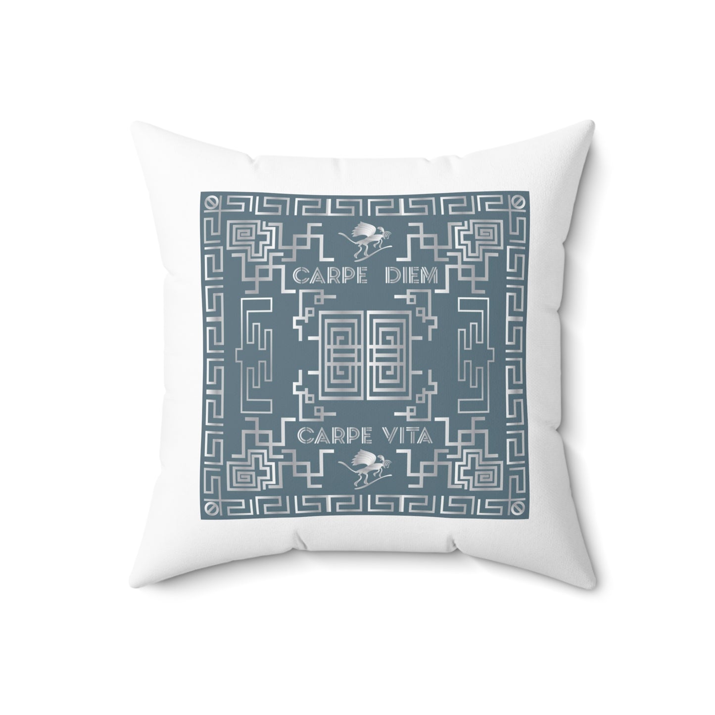 Spun Polyester Square Pillow Kukloso Greek Border 'Carpe Diem' No 3 - Free Shipping