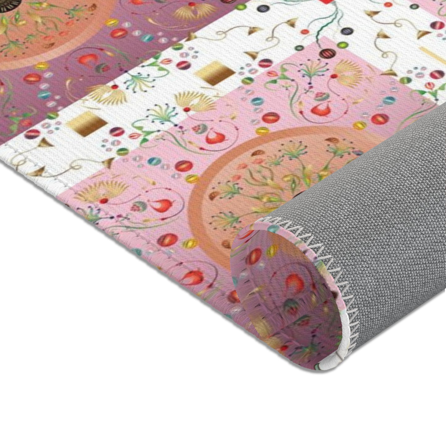 Area Rugs Kukloso Mandala No 148 No 10 Pink, Gold Abstract Florals - Free Shipping
