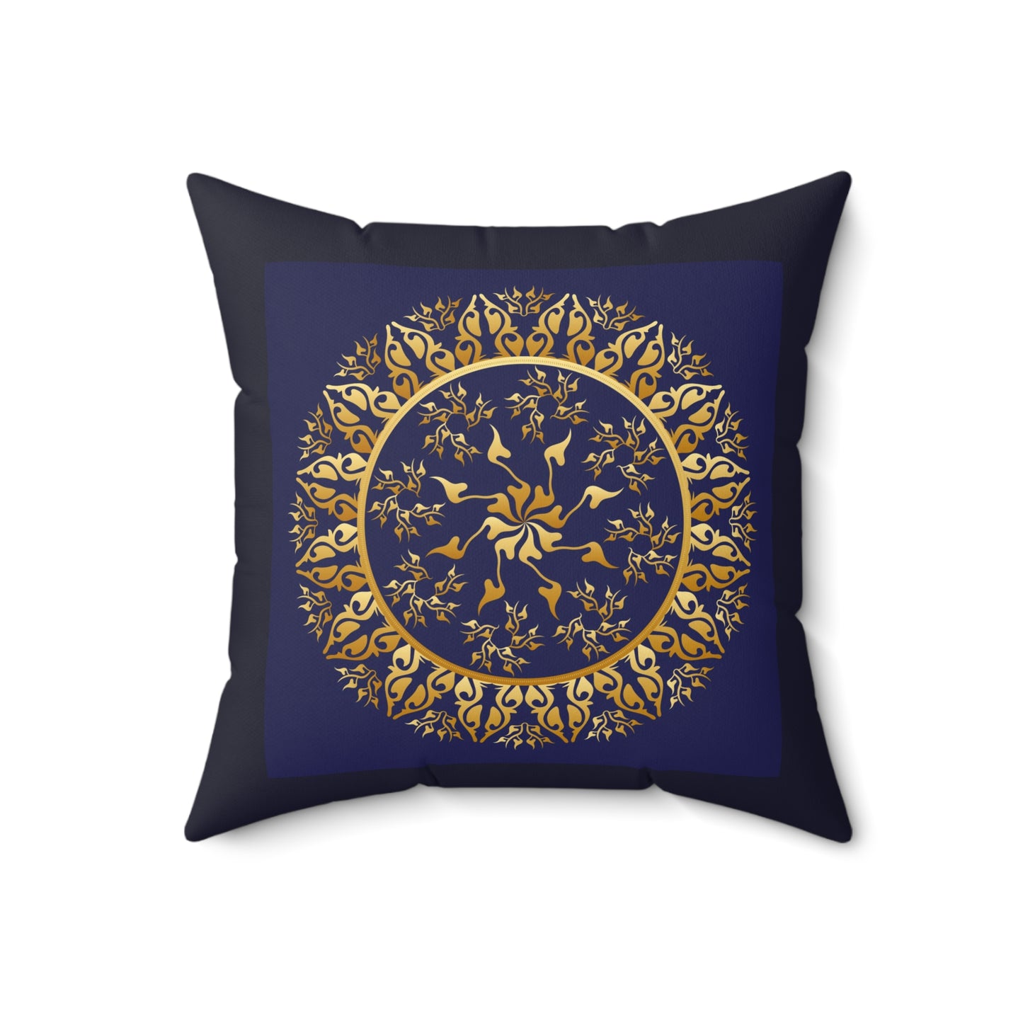 Spun Polyester Square Pillow Kukloso Mandala No 107 Gold/Silver - Free Shipping