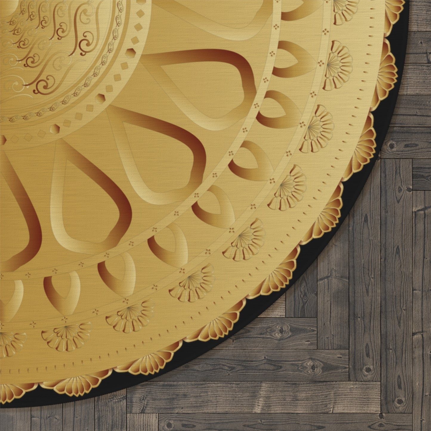 Round Rug Kukloso No 4345 Gold Mandala Design Free Shipping