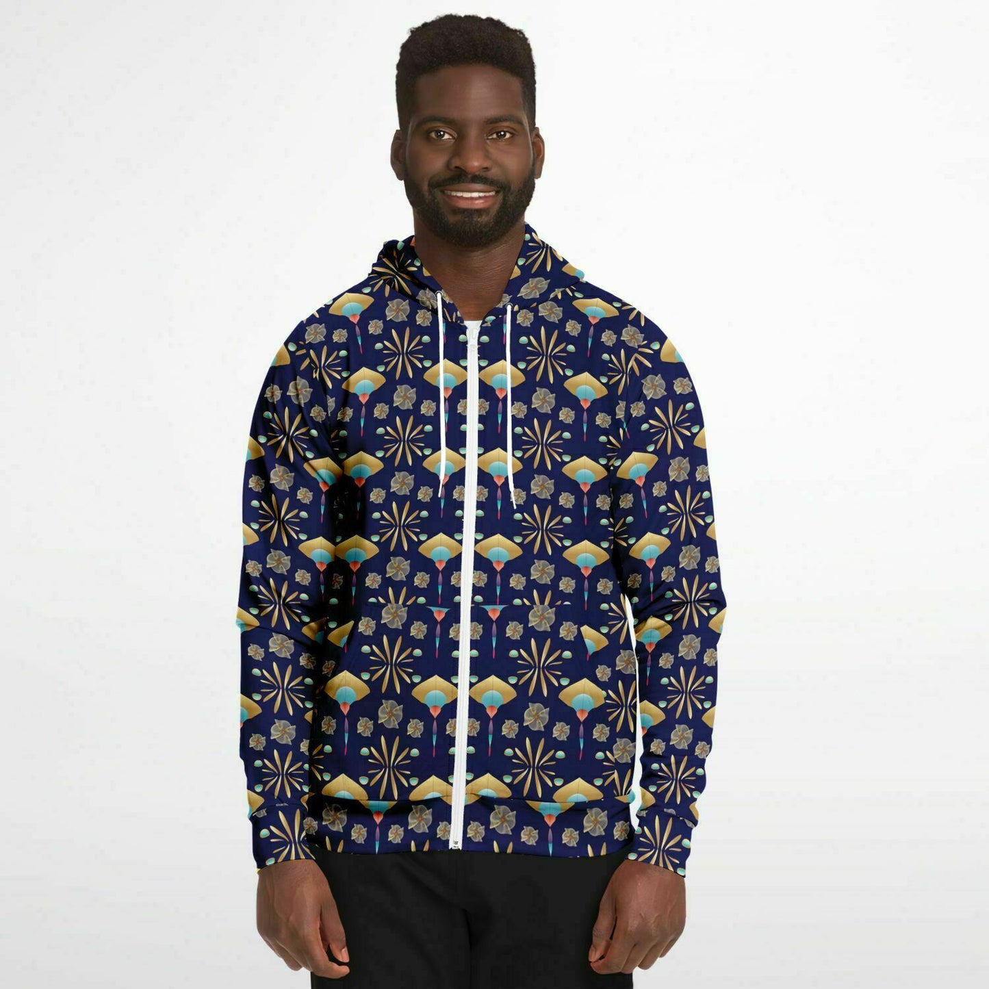 Fashion Zip-Up Hoodie - AOP Kukloso Abstractical No 55 Multicolored on Black - Free Shipping