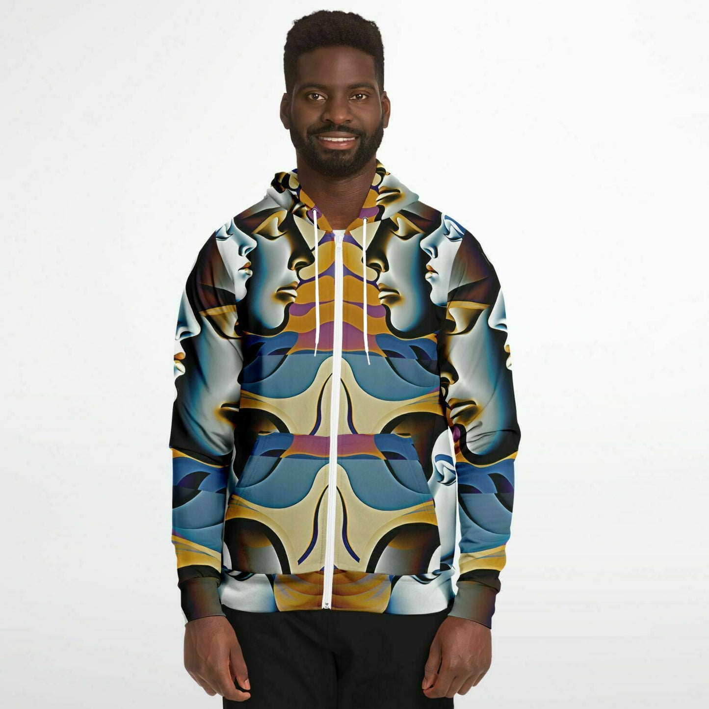 Fashion Zip-Up Hoodie - AOP Kukloso Cubist Faces No 48 - Free Shipping