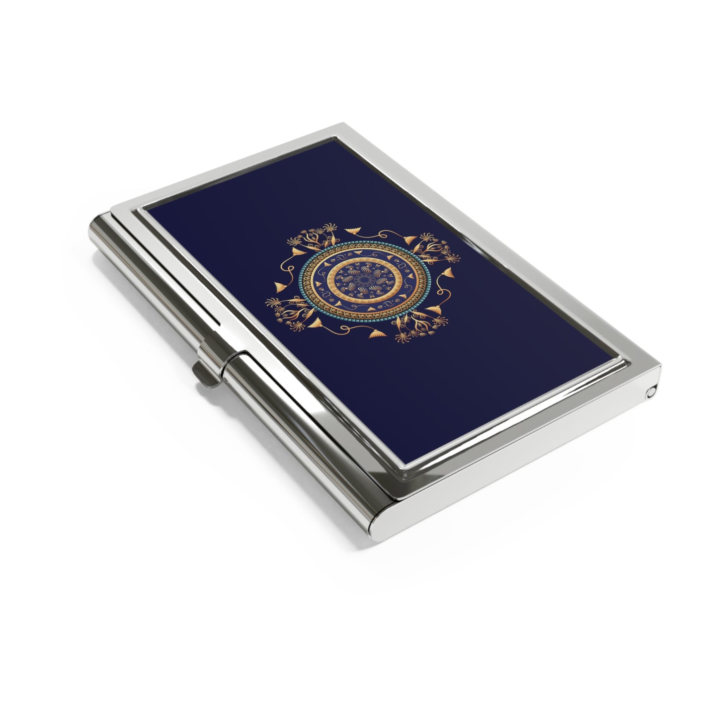 Business Card Holder Kukloso No 151 A Intricate Mandala - Navy, Gold - Free Shipping