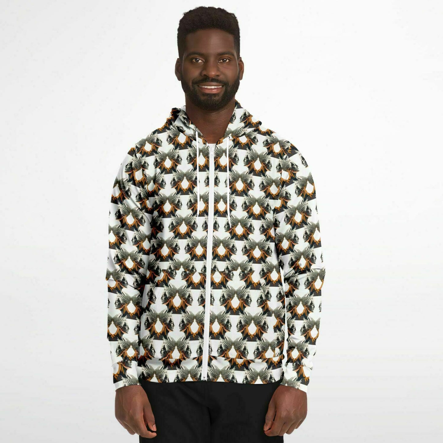 Fashion Zip-Up Hoodie - AOP Kukloso Cubist Faces No 4 on White - Free Shipping