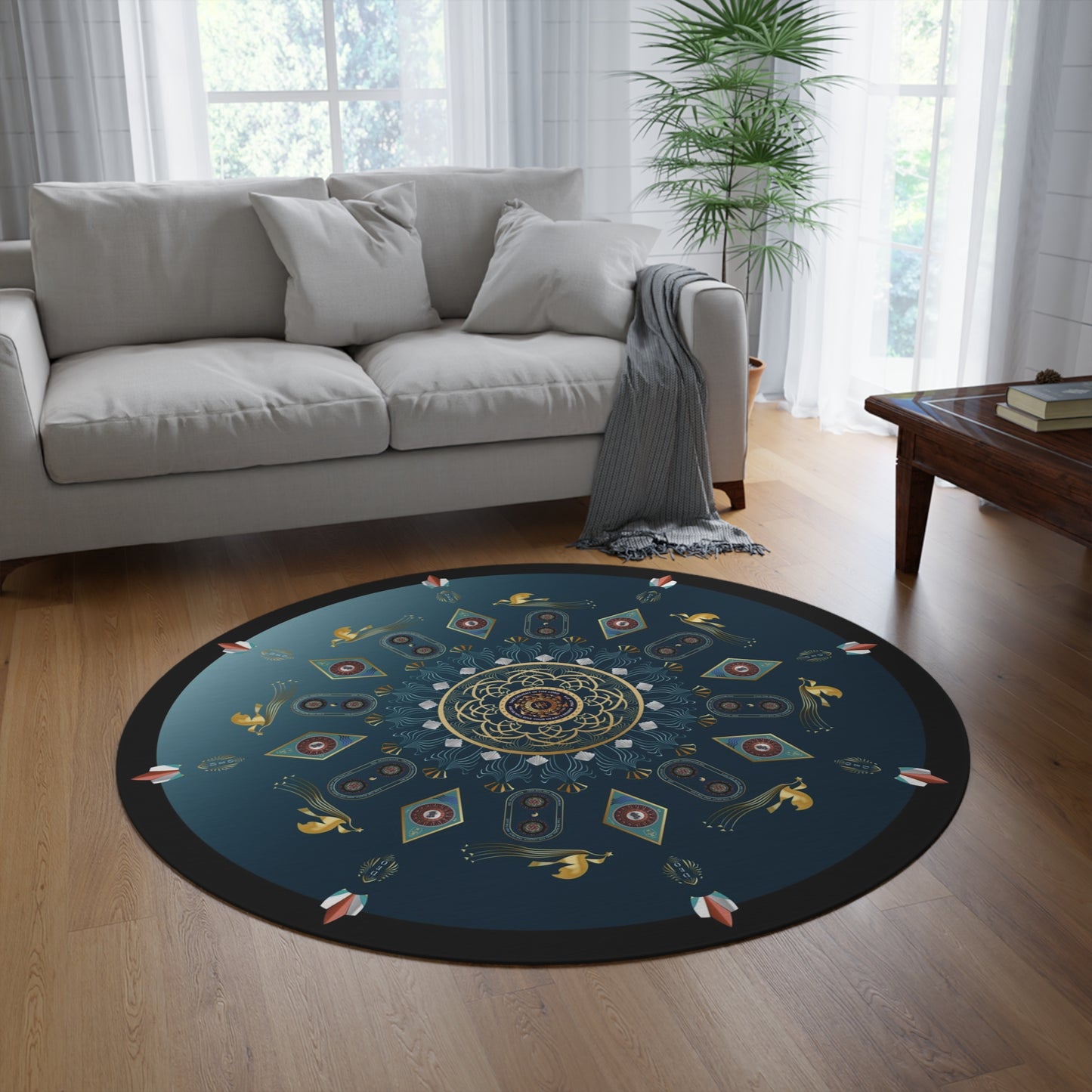 Round Rug Kukloso No 4454 Mandala w Christian Messages Free Shipping
