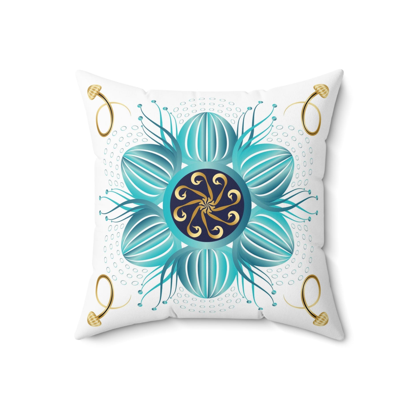 Spun Polyester Square Pillow Kukloso Melange de fleur No 29 Aqua/Navy & Aqua/White - Free Shipping