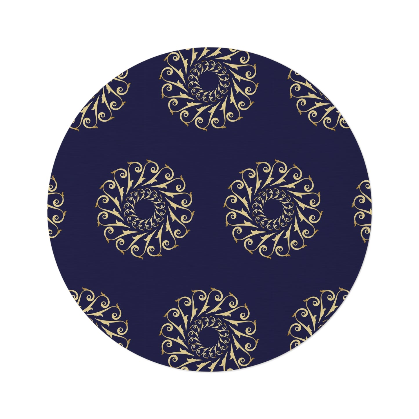 Round Rug Kukloso No 11 Gold Design on Dark Navy Free Shipping