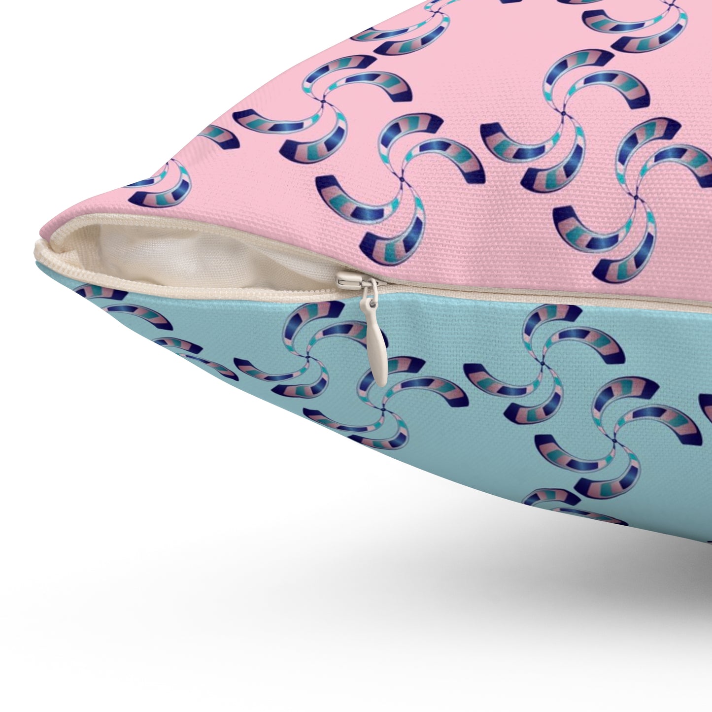 Spun Polyester Square Pillow Kukloso Whimsical No 39 Pink & Blue - Free Shipping