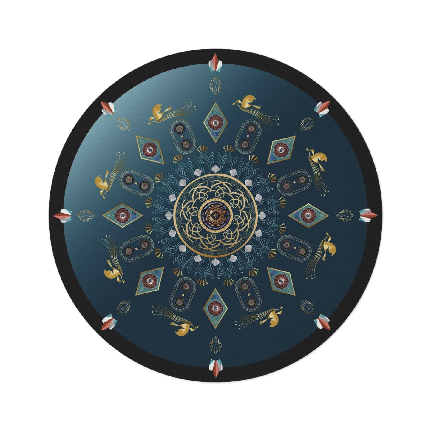 Round Rug Kukloso No 4454 Mandala w Christian Messages Free Shipping