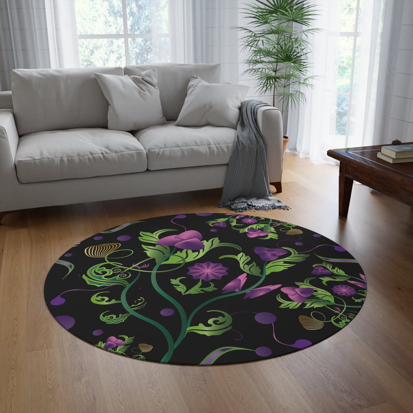Round Rug Kukloso MD Melange de fleur Purple & Green Free Shipping